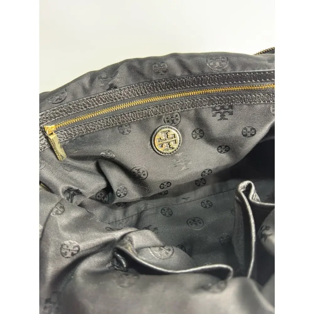 Tory Burch Amanda Black Pebbled Leather Hobo Satchel Shoulder Bag Gold Chain T